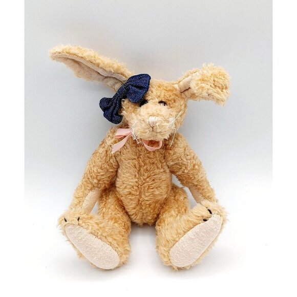 Boyds Collection Plush Jointed Tan Bunny Rabbit w/Hairbow 7" Vintage 1990-96 - Picture 1 of 5